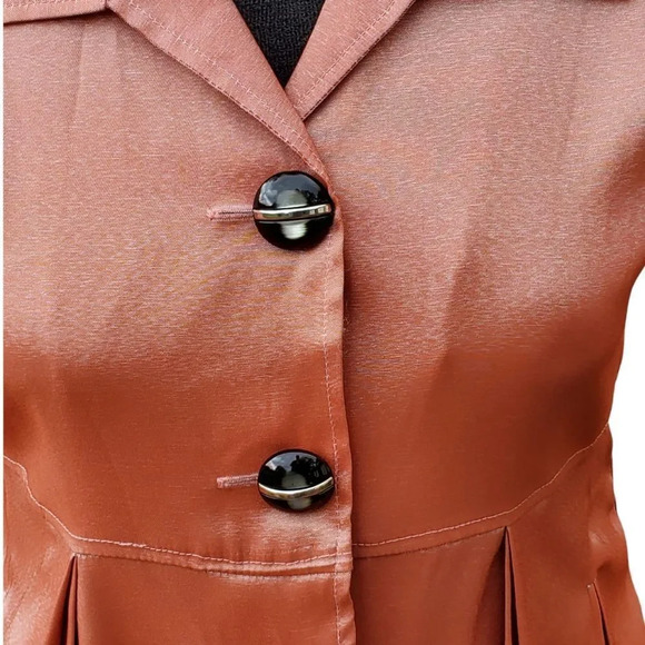 PLEATED Shirt Dress in shimmering orange / Tangerine/ salmon Size Small - Picture 6 of 10